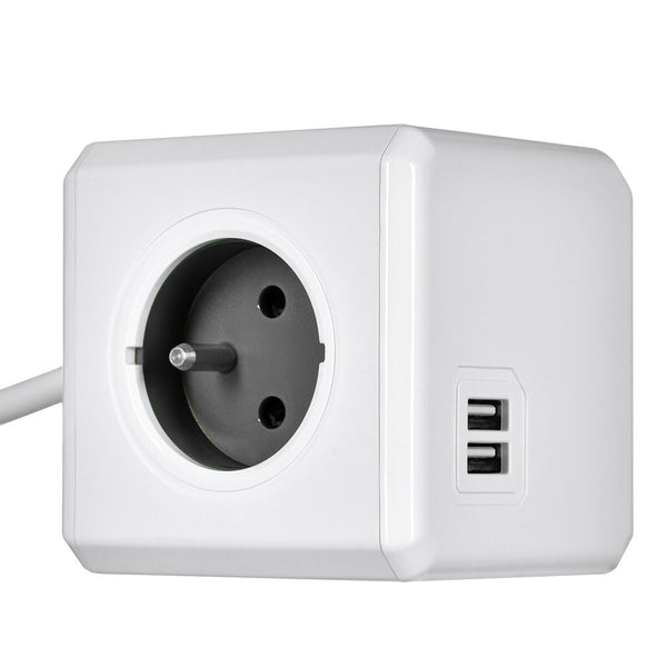 Würfel mit Steckdosenanschluss Allocacoc PowerCube Extended USB Type E Schwarz Würfel (1,5 m)