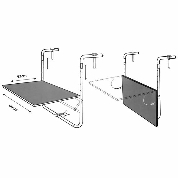 Klappbarer Tisch für Balkon Ambiance Schwarz Dunkelgrau 60 x 43 cm