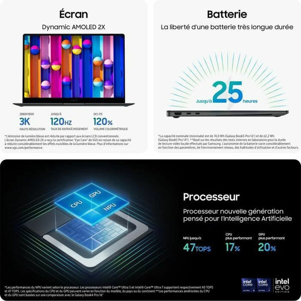 Laptop Samsung GALAXY BOOK5 PRO 16" intel core ultra 7 256V 16 GB RAM 512 GB SSD