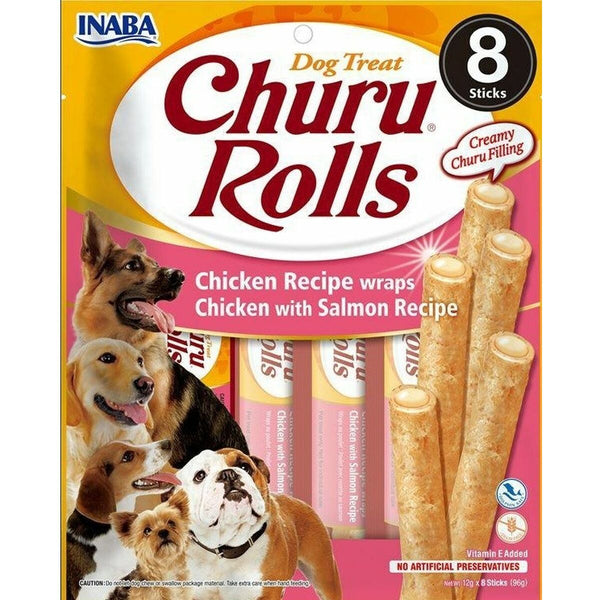 Hundesnack Inaba Churu Rolls Chicken with salmon Huhn Lachsfarben Fisch 8 x 12 g