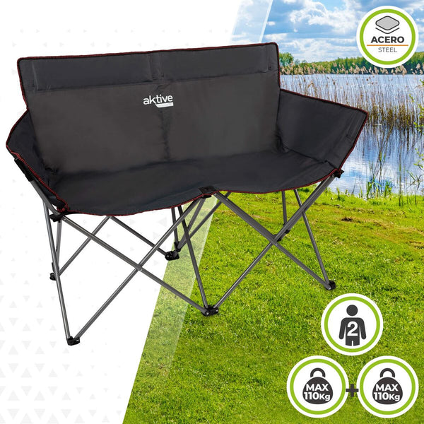 Gepolsterte Campingstuhl Aktive 52882 Schwarz Stahl 2 Plätze (Restauriert B)
