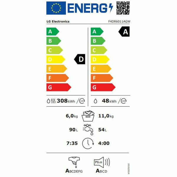 Intelligente Waschmaschine-Trockner LG F4DR6011AGW 11 kg/6 kg 1400 rpm