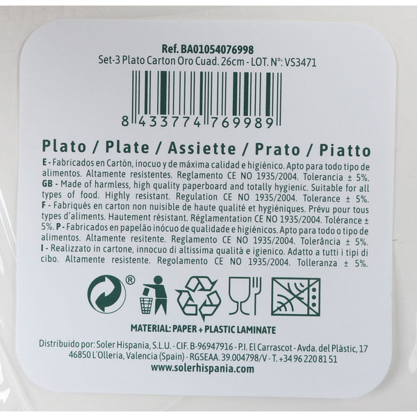 Geschirr-Set Algon Gold 26 cm 3 Stücke (18 Stück)