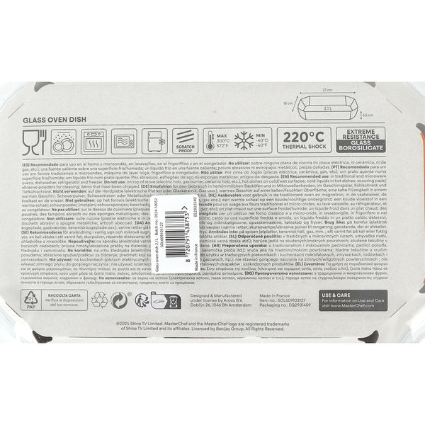 Kochschüssel MasterChef rechteckig 2,2 L 27 x 18 cm (5 Stück)