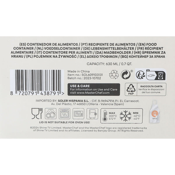 Lunchbox hermetisch MasterChef Grau Durchsichtig rechteckig 630 ml (6 Stück)