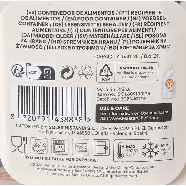 Lunchbox hermetisch MasterChef Grau Durchsichtig karriert 530 ml (12 Stück)