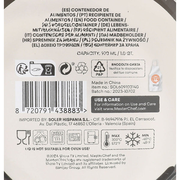Lunchbox hermetisch MasterChef Grau Durchsichtig kreisförmig 970 ml (6 Stück)