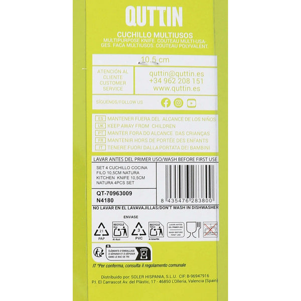 Küchenmesser Quttin Natura Braun Silberfarben Edelstahl 10,5 cm 4 Stücke (12 Stück)