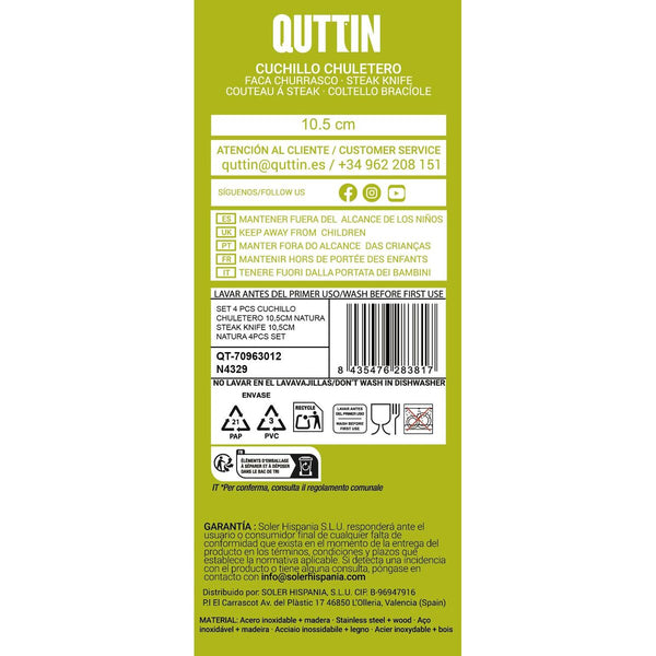 Steakmesser-Set Inde NATURA Braun Silberfarben 10,5 cm 4 Stücke (12 Stück)