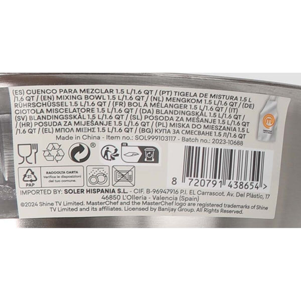 Schüssel MasterChef Edelstahl 1,2 L 19 x 7,5 cm (24 Stück)