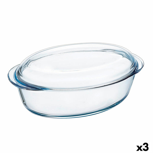Ofenschüssel Pyrex Classic Vidrio Durchsichtig Glas 33 x 20 x 10 cm mit Deckel (3 Stück)