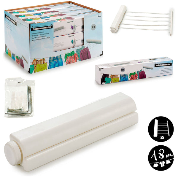 Wäscheständer Kipit 21940 Weiß Nylon Polypropylen 34,5 x 6 x 6 cm Ausziehbar (12 Stück)