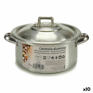 Topf mit Deckel Kinvara Silberfarben Ø 14 cm 1 L 20,5 x 7 x 14 cm 20,5 x 9,5 x 16 cm 14 x 7 x 20,5 cm (10 Stück)