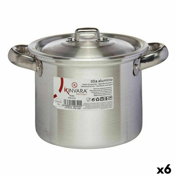 Kochtopf mit Deckel Kinvara Silberfarben Aluminium 16 x 14 x 21 cm 20 x 14 x 16 cm Ø 14 cm (6 Stück)