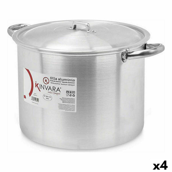 Kochtopf mit Deckel Kinvara Silberfarben Aluminium 40 x 27 x 32 cm 42 x 27 x 32,5 cm Ø 30 cm (4 Stück)