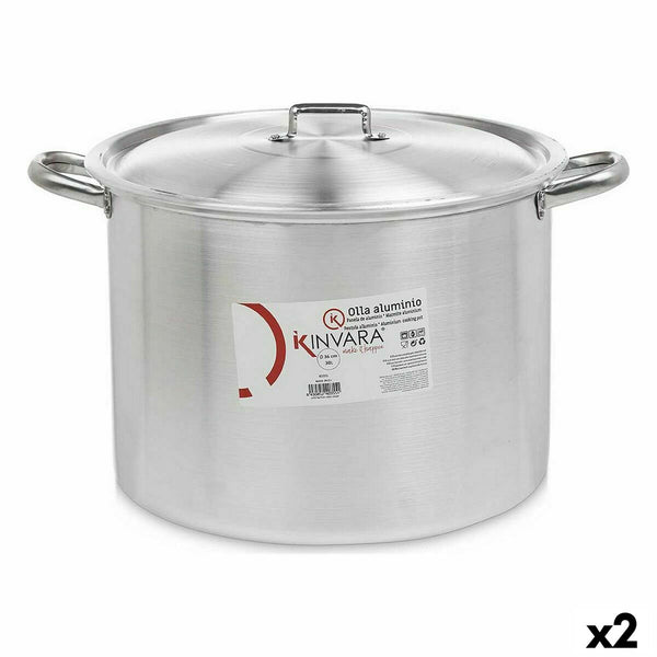 Kochtopf mit Deckel Kinvara Silberfarben Aluminium 48,5 x 31 x 39 cm Ø 36 cm (2 Stück)