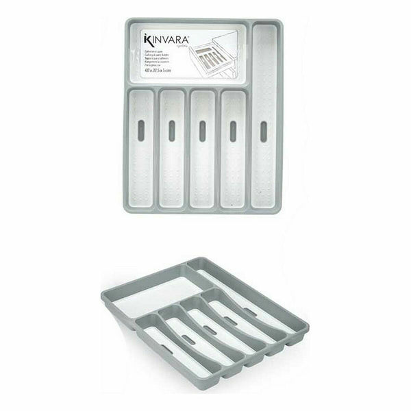 Besteckkasten Kinvara Weiß Schwarz Grau Kautschuk Polypropylen TPR 32,5 x 4,5 x 40,5 cm (12 Stück)