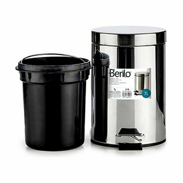 Papierkorb mit Pedal Berilo B0010-7L Silberfarben Edelstahl Kunststoff 7 L (4 Stück)