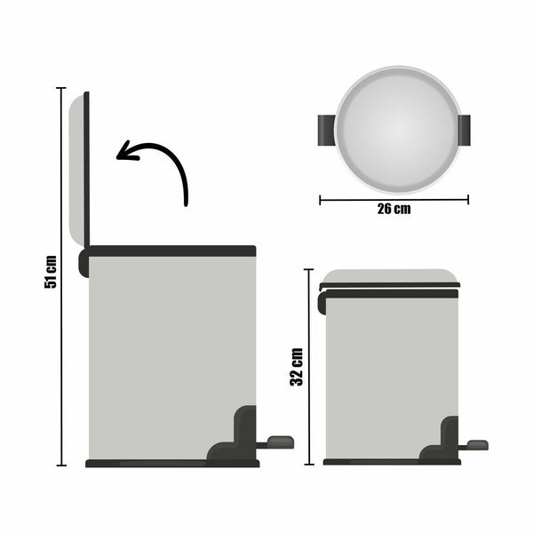 Papierkorb mit Pedal Berilo B0010-7L Silberfarben Edelstahl Kunststoff 7 L (4 Stück)