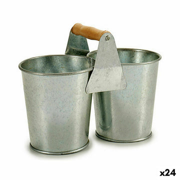 Blumentopf Ibergarden D60088-B Braun Silberfarben Holz Zink Double 20 x 15 x 10,2 cm (24 Stück)