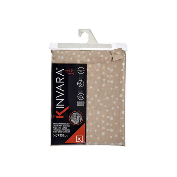 Fleckenabweisende Tischdecke Kinvara Weiß Beige Jacquard Fleckenbeständig Punkte 140 x 180 cm (8 Stück)