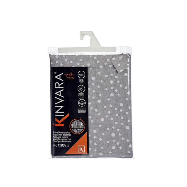 Fleckenabweisende Tischdecke Kinvara Weiß Grau Jacquard Fleckenbeständig Punkte 140 x 180 cm (8 Stück)