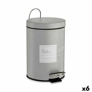 Papierkorb mit Pedal Berilo Beauty Products Weiß Grau Stahl Kunststoff 3 L (6 Stück)
