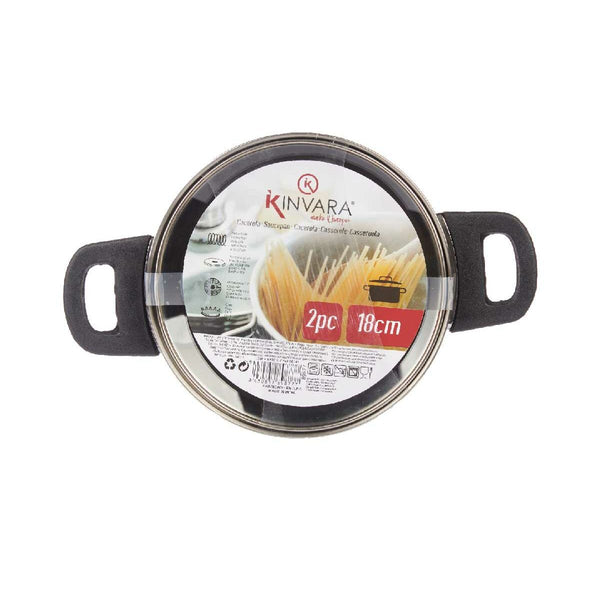 Kasserolle mit Glasabdeckung Kinvara Durchsichtig Silberfarben 1,8 L 28 x 9 x 18 cm (6 Stück)