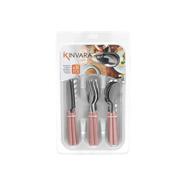 Besteck-Set Kinvara Rosa Silberfarben Edelstahl Kunststoff 22,5 x 37,5 x 4,5 cm 23 x 38 x 5 cm (6 Stück)