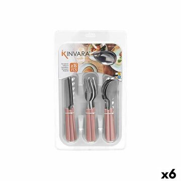Besteck-Set Kinvara Rosa Silberfarben Edelstahl Kunststoff 22,5 x 37,5 x 4,5 cm 23 x 38 x 5 cm (6 Stück)