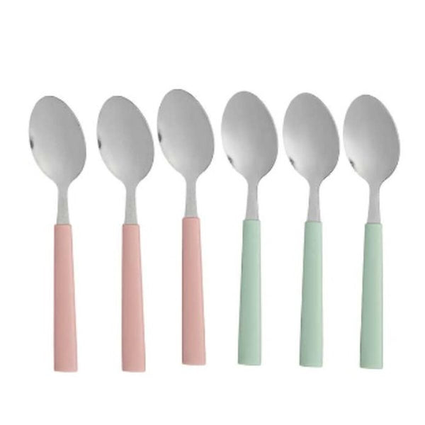 Dessertlöffel Set Kinvara grün Rosa Silberfarben Edelstahl Kunststoff 15,7 cm 9 x 24 x 3 cm Nachtisch (12 Stück)