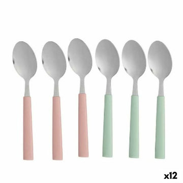 Dessertlöffel Set Kinvara grün Rosa Silberfarben Edelstahl Kunststoff 15,7 cm 9 x 24 x 3 cm Nachtisch (12 Stück)