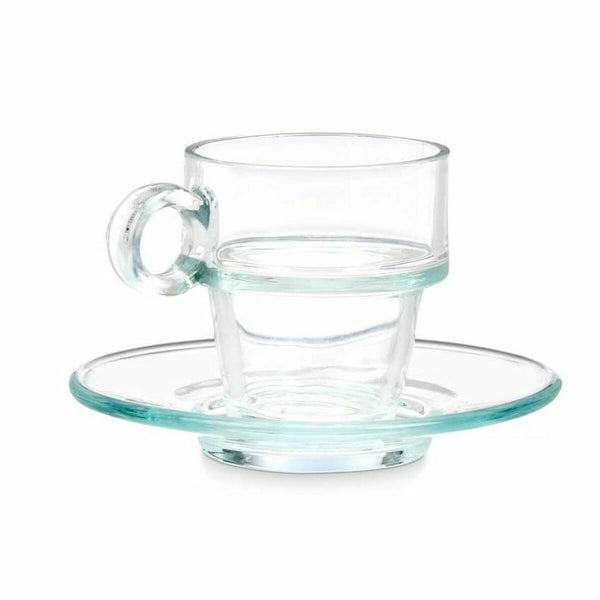Tasse mit Untertasse Vivalto 41087 41087 Durchsichtig Glas 90 ml (6 Stück)