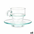 Tasse mit Untertasse Vivalto 41087 Durchsichtig Glas 90 ml (6 Stück)
