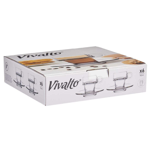 Tasse mit Untertasse Vivalto 41087 41087 Durchsichtig Glas 90 ml (6 Stück)