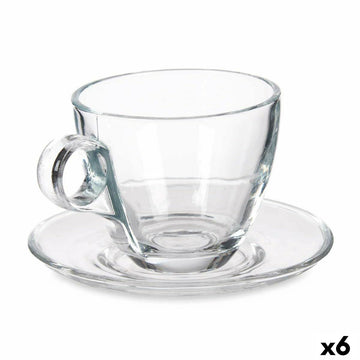 Tasse mit Untertasse Vivalto Durchsichtig Glas 170 ml (6 Stück)