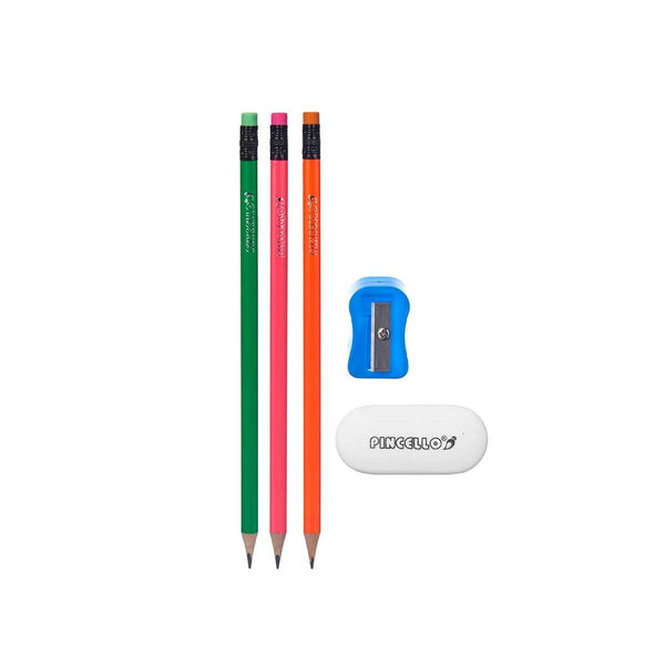 Bleistifte Set Pincello 477 Blau Rot grün Orange Spitzer Radiergummi (12 Stück)