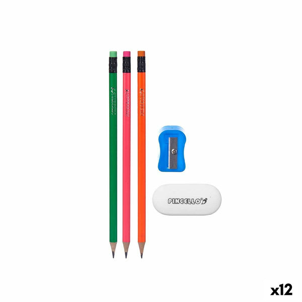 Bleistifte Set Pincello 477 Blau Rot grün Orange Spitzer Radiergummi (12 Stück)
