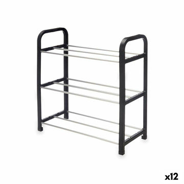 Schuhschrank 3 Regale Schwarz Silberfarben 40 x 19 x 14 cm (12 Stück)