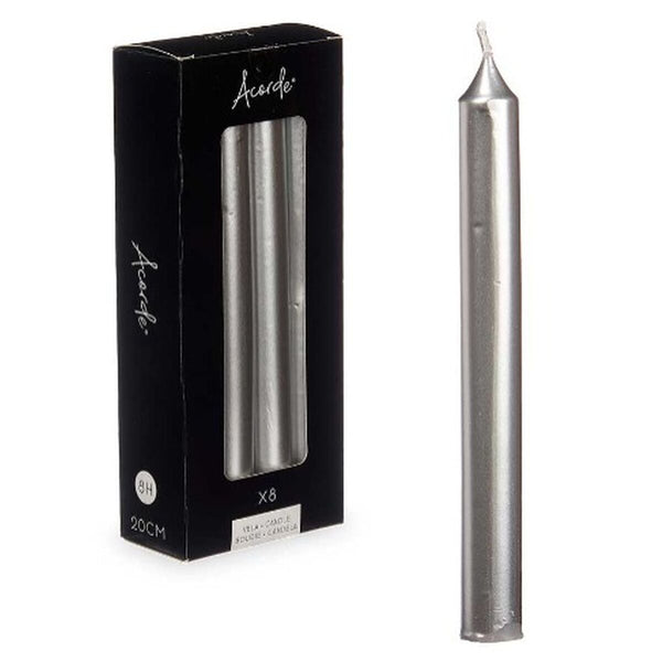 Kerzen-Set Acorde Silberfarben 2 x 2 x 20 cm 8,5 x 20,5 x 4,5 cm 9 x 21 x 4,5 cm (12 Stück)