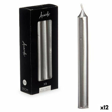 Kerzen-Set Acorde Silberfarben 2 x 2 x 20 cm 8,5 x 20,5 x 4,5 cm 9 x 21 x 4,5 cm (12 Stück)