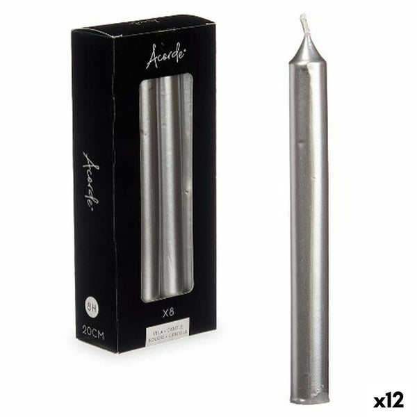 Kerzen-Set Acorde Silberfarben 2 x 2 x 20 cm 8,5 x 20,5 x 4,5 cm 9 x 21 x 4,5 cm (12 Stück)