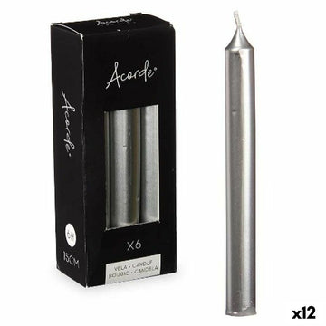 Kerzen-Set Acorde Silberfarben 2 x 2 x 15 cm 6 x 15 x 4 cm (12 Stück)