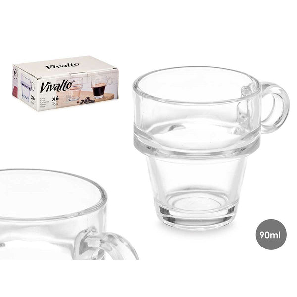 Satz von Kaffeetassen Vivalto Durchsichtig Glas 90 ml (6 Stück)