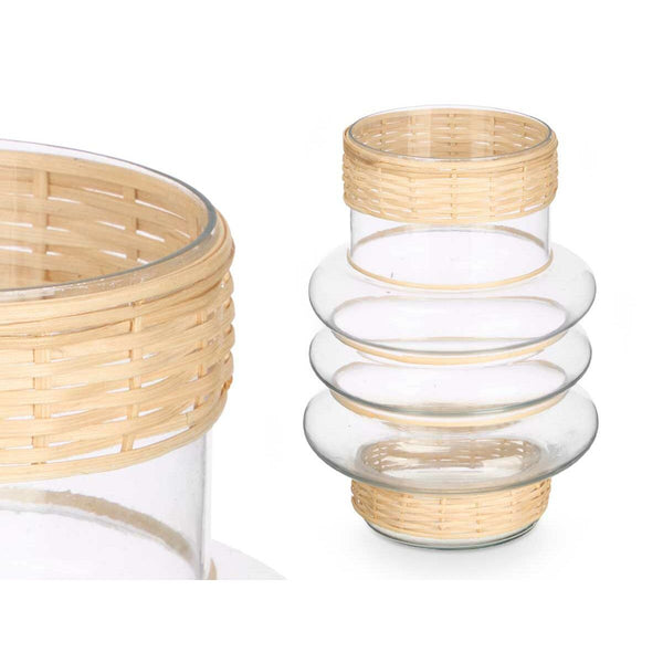 Kerzenschale Gift Decor Durchsichtig natürlich Glas Rattan 18 x 24 x 18 cm (6 Stück)