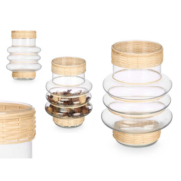 Kerzenschale Gift Decor Durchsichtig natürlich Glas Rattan 18 x 24 x 18 cm (6 Stück)