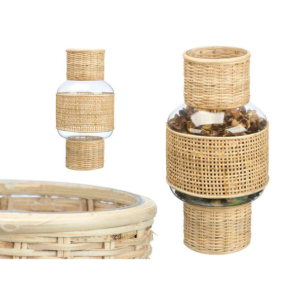 Kerzenschale Gift Decor Durchsichtig natürlich Glas Rattan 18 x 38 x 18 cm (4 Stück)