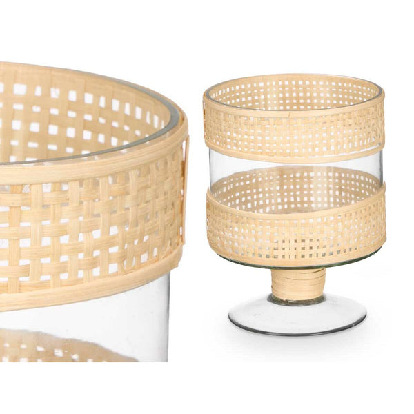 Kerzenschale Gift Decor Durchsichtig natürlich Glas Rattan 15 x 20 x 15 cm (6 Stück)