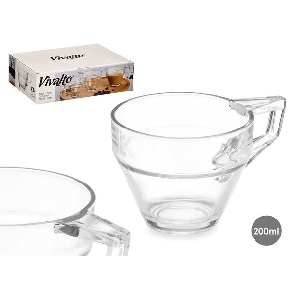 Tasse Kaffee und Tee Vivalto ZLQ02/BHA6 ZLQ02/BHA6 Durchsichtig Glas 199 ml (6 Stück)