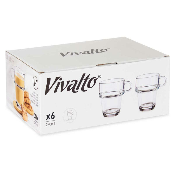 Tasse Kaffee und Tee Vivalto Z908-9/BHA6 Z908-9/BHA6 Durchsichtig Glas 270 ml (6 Stück)